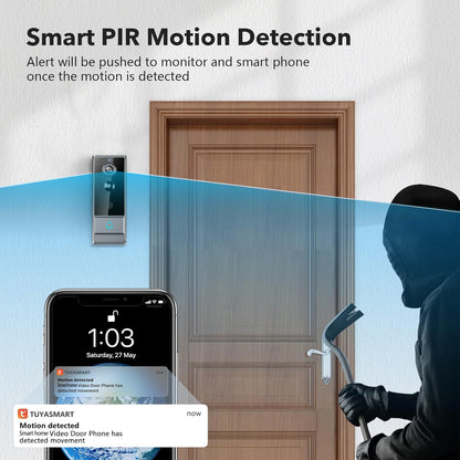 Smart-Video-Türklingel mit PIR-Menschenerkennung, WLAN, Zwei-Wege-Audio, Sprachwechsel, Foto & Aufnahme, Nachtsicht, 60 Melodien, 5 Lautstärken & LED-Blitz