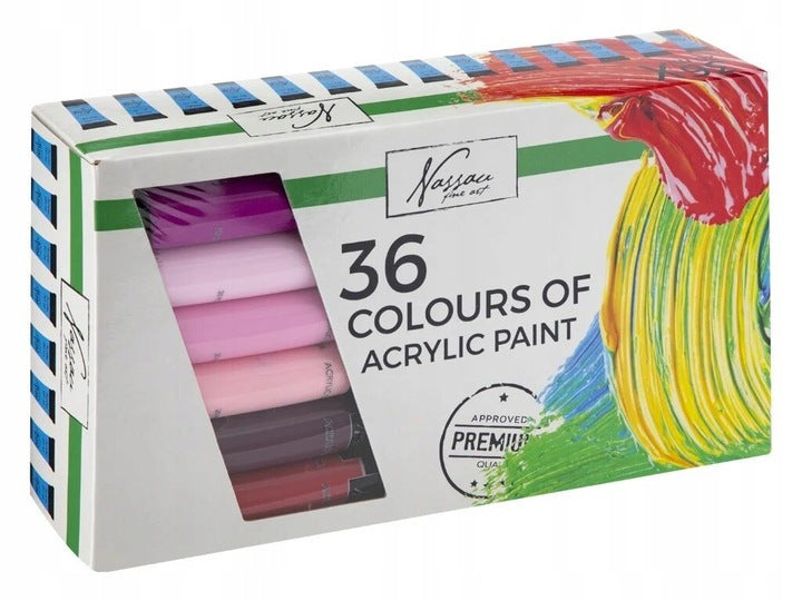Hochwertiges Acrylfarben-Set, Großes Fassungsvermögen (36 Flaschen x 20 ml), Leuchtende Farben, Einfach zu Mischen, Ungiftig, Hohe Deckkraft, Schnelltrocknend, Wasserfest, Ideal für Profikünstler, Hobbykünstler und Anfänger