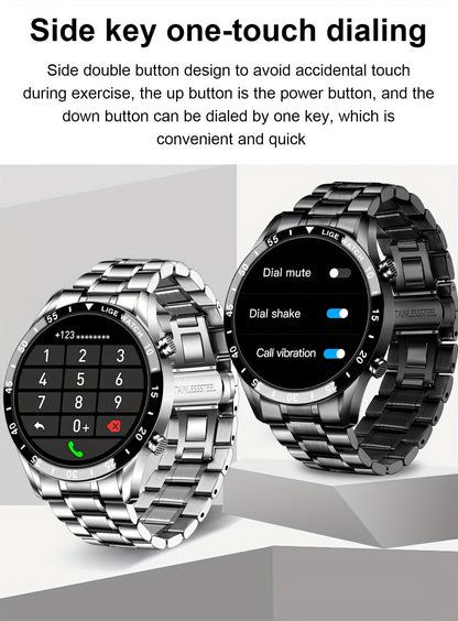 LIGE Smartwatch mit 3,53 cm Voll-Touchscreen. Musiksteuerungsfunktion/Anrufinformationshinweis/Kalorienzählung. Multifunktionale Sport-  Outdoor-Armbanduhren für Android  iPhone. Geeignet als Geschenk für Männer