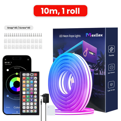 Outdoor RGB Neonlichter mit drei Leitungen, inklusive APP-  Fernbedienung, IP67 spritzwassergeschützt, farbverstellbar, synchronisiert mit Musikrhythmus, DIY-Design flexible Streifenlichter für Schlafzimmer, Gaming-Dekoration