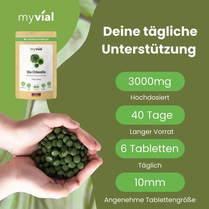 Bio Chlorella Tabletten hochdosiert 240 Stück 500mg Vegan, ohne Zusätze, plastikfrei verpackt, Algen Presslinge aus Mikroalge, Chlorella Vulgaris Zellwand aufgebrochen