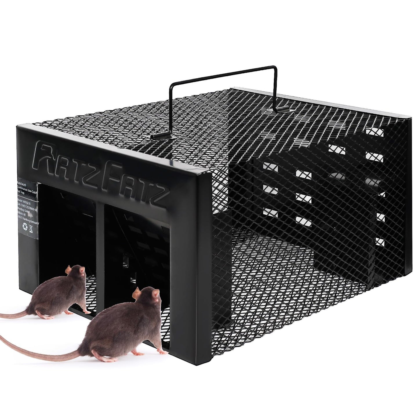RatzFatz Lebendfalle Mausefalle, mit Doppeltür, aus Stahl und Eisen,302215cm, für Wühlmäuse, Hamster, Meerschweinchen, Mäuse, Ratten