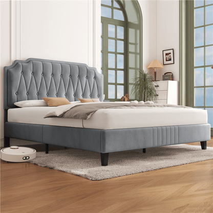 Costoffs Polsterbett mit Höhenverstellbarem Kopfteil Bettrahmen mit Lattenrost Getuftetes Design Stoffbett Kein Boxspring Erforderlich