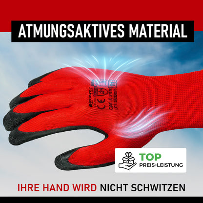 12 bis 24 Paar robuste Arbeitshandschuhe (Größe 7/8/9/10/11), Gartenhandschuhe, Montagehandschuhe für Herren/Damen mit Latex Beschichtung für Bauwesen, Mechanik, Werkstatt, Schreinerei, Logistik, Großpackung