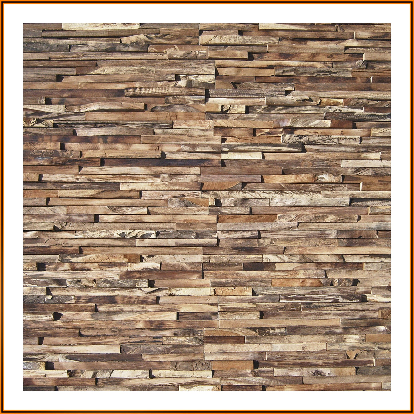 Teak Wandpaneele Krakatau HO-006 – Echtholz Wandverkleidung aus recyceltem Teakholz – 50x20 cm Interlock Holzpaneele
