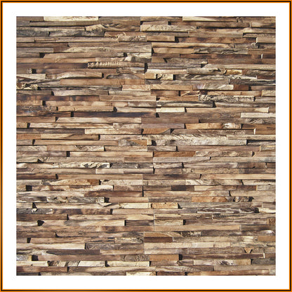 Teak Wandpaneele Krakatau HO-006 – Echtholz Wandverkleidung aus recyceltem Teakholz – 50x20 cm Interlock Holzpaneele
