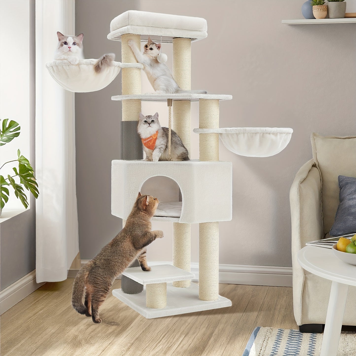 Robuster Mehrstöckiger Kratzbaum für große Katzen mit selbstwärmenden Polstern, Selbstpflege-Stationen & 9 Kratzpfosten – Stabiler Katzenturm zum Klettern, Ausruhen & Spielen – Ideal für Katzen (männlich/weiblich)