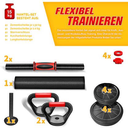 RE:SPORT 2 in 1 Hanteln Set 20 kg | Hantelset verstellbar | Kurzhantel & Langhantel | Sternverschlüsse & Verbindungsrohr