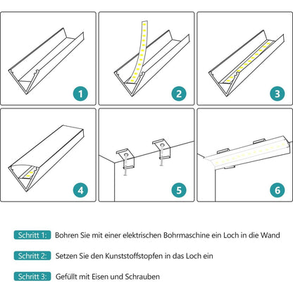 10er 20er Pack 1 m V/ U/YW -förmiges LED Alu Profil LED-Kanalsystem, rechteckiger dreieckiger Lichtschlitz, Aluminiumprofil für Barriereleuchten mit opaler Linsenabdeckung, stranggepresstes Aluminiumprofil-Gehäuserahmen, geeignet für Lichtleisten