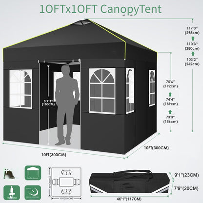 3x3m Ein-Person-Pop-Up-Markise mit 4 abnehmbaren Seitenwänden, 3 verstellbaren Höhen, Belüftungsöffnungen  reflektierenden Streifen, robust  langlebig, inklusive Tragetasche, kommerzielles Partyzelt für Veranstaltungen, Outdoor-Stände