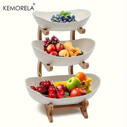 KEMORELA 2/3-stöckiger Obst- und Gemüsekorb aus Holz mit Holzbeinen - Vielseitiger Küchenorganizer für Obst, Gemüse und Eisgerichte - Perfekt für die Aufbewahrung im Kühlschrank, Obstkorb für die Küche