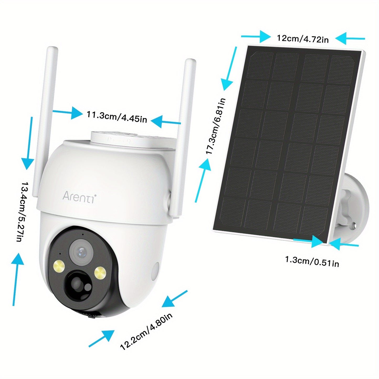 Arenti 3MP Solarbetriebene Outdoor-Überwachungskamera mit PTZ 360° Schwenk-Neige-Zoom, Farb-Nachtsicht, PIR-Bewegungssensor, 2-Wege-Audio, Scheinwerfer & Sirenenalarm, Hohe Qualität, Kabelloses WLAN, Batterie- & USB-betrieben, 24/7 Aufnahme, App-gesteuert