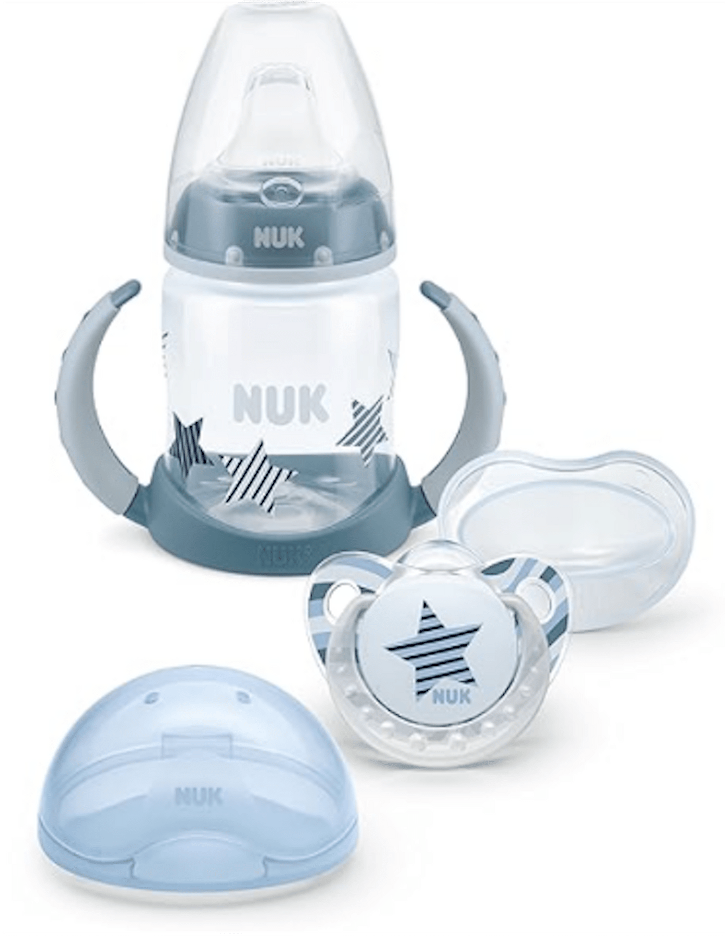 NUK Trinklernflasche Geschenk Set mit Babyschnuller & Schutzdose