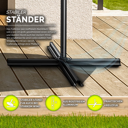 tillvex® Sonnenschirm Alu + Abdeckung + Windschutz Ø 300 cm mit Kurbel Ampelschirm Groß mit Ständer & Windschutz Gartenschirm UV-Schutz Aluminium Kurbelschirm Marktschirm wasserdicht 360° drehbar Terrasse Garten Balkon