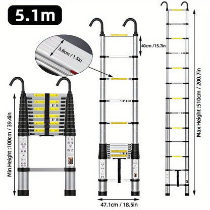 Teleskop-Leiter aus Edelstahl, 2,6 bis 6,3 Meter - ein robustes, tragbares und faltbares Design mit rutschfesten Gummifüßen und Sicherheitsverriegelung, ideal für Wandmalerei, vielseitigen Höhenzugang, Heimwerkerarbeiten