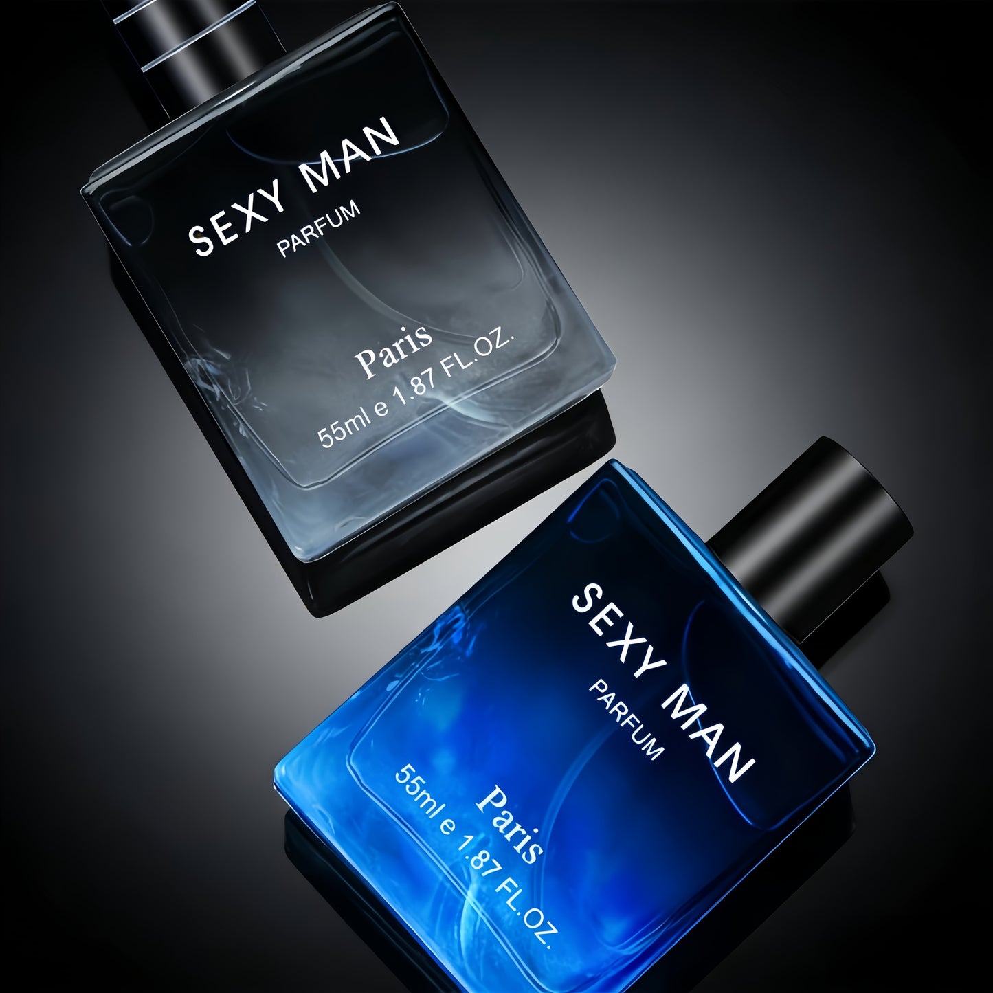 3 Optionen 2er-Pack Parfüm Set (2 x 55 ml/1,8 fl oz) | Schwarz/Blau Farbverlauf Flaschen | Bergamotte und Leder Duft | Perfekt für Einweihung und persönlichen Gebrauch