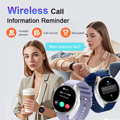 Smartwatch (Antwort/Anrufen) | Neueste runde Smartwatch 2025 mit Nachrichtenbenachrichtigung, Schrittzähler, Kalorienzählung, Multi-Sport-Modus, Wecker, Taschenrechner, Timer, Silikagelarmband, Digitalanzeige, kompatibel mit Android, für Damen, Herren |,