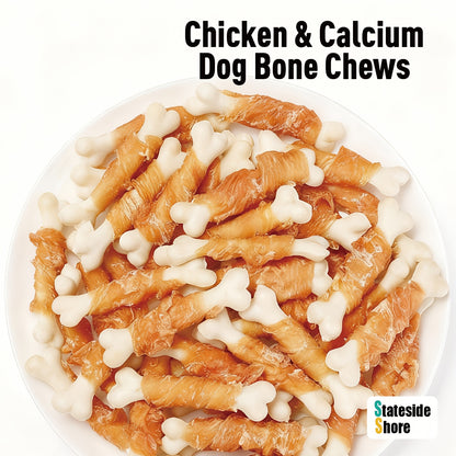 Hühner-Wrap Calcium Knochen Hunde Kauzähne | Ohne Rohleder, High Protein Trainingsbelohnungen, Zahnreinigung, Frischer Atem & Kalzium Supplement Snacks für alle Rassen
