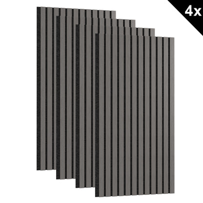 4-teiliges Akustikpaneele-Set Wandverkleidung aus echtem Holzsperrholz akustische Lamellenwand hölzerne Paneele wand 3D-Holzpaneele akustisches Filz 120 x 60 cm holzfarbe Anthrazitbraun