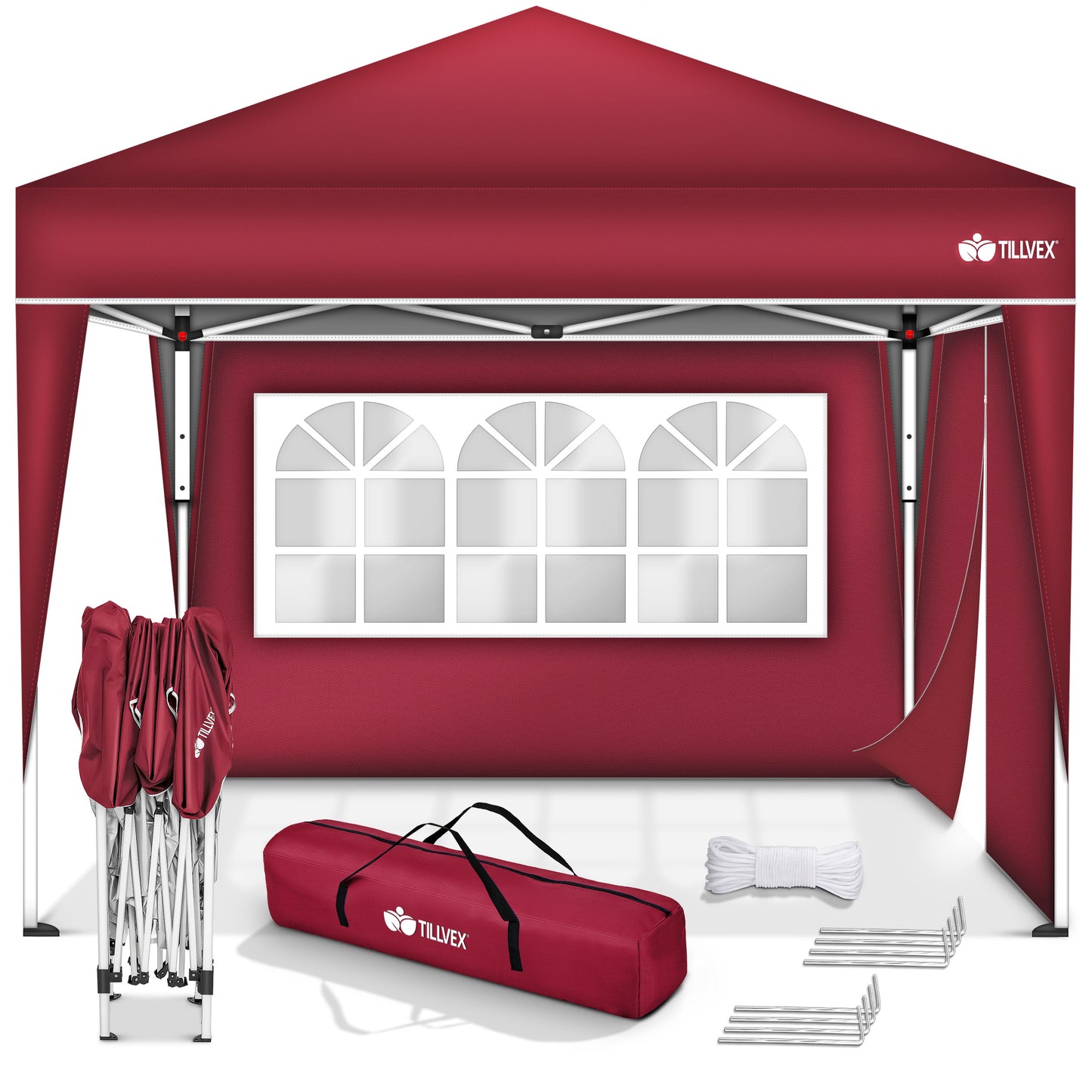 tillvex® Pavillon 3x3m Faltbar + 4er Set Sandsäcke | Pop-Up Faltpavillon Wasserdicht Stabil & Höhenverstellbar | Gartenzelt UV Schutz 50+ | Partyzelt Winterfest mit Tasche für Draußen Garten Camping