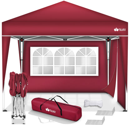 tillvex® Pavillon 3x3m Faltbar + 4er Set Sandsäcke | Pop-Up Faltpavillon Wasserdicht Stabil & Höhenverstellbar | Gartenzelt UV Schutz 50+ | Partyzelt Winterfest mit Tasche für Draußen Garten Camping