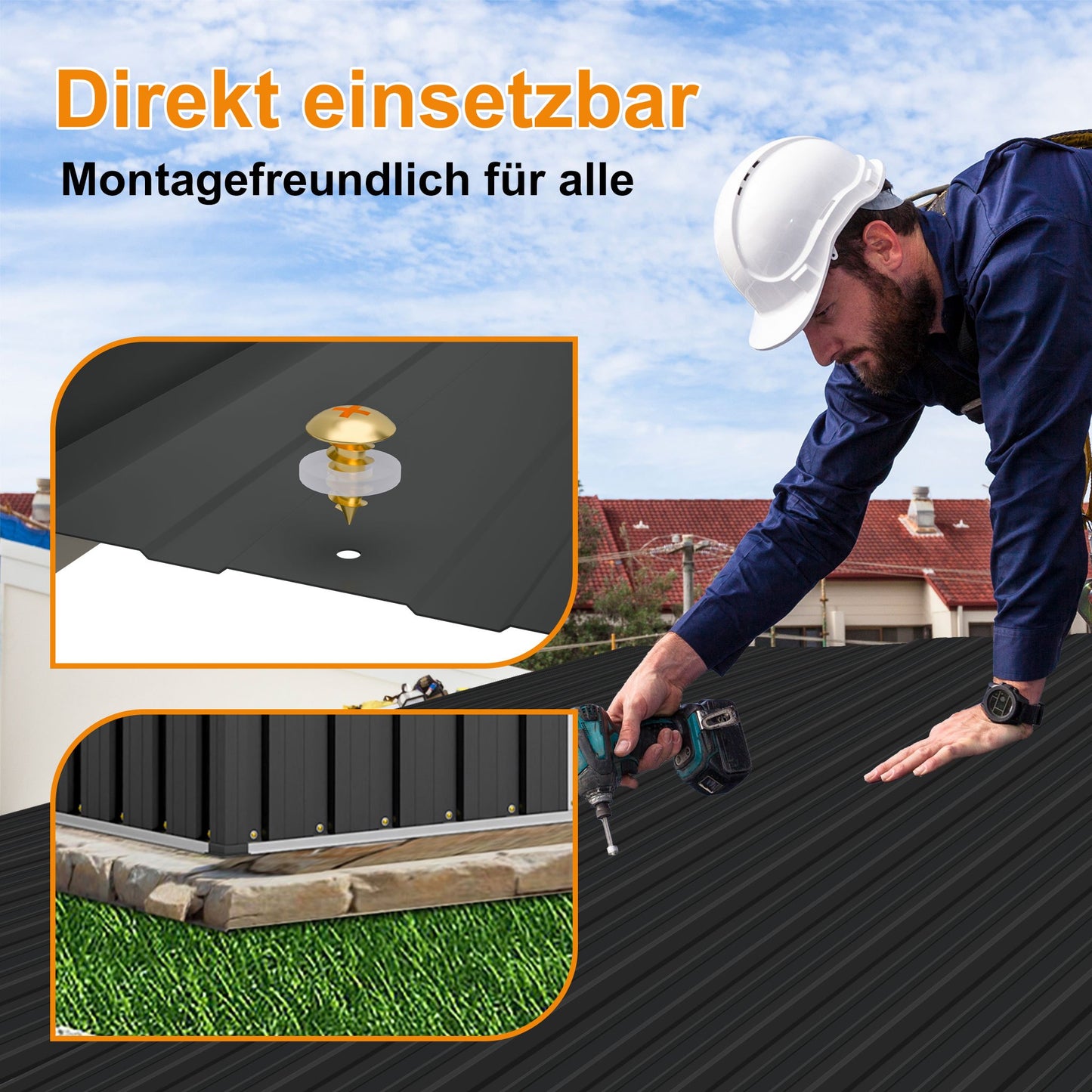 Bauplatte, profilierte Eisenplatte, Wellblechplatte, Dachplatte, Basis-Eisenplatte, geeignet für Fabriken, Bauernhöfe, Heiminstallation und Renovierung, 0,25 mm dick, 22 Stück Eisenplatten, 22 x 108 cm x 42,6 cm = 10,12 m². Mit vorgebohrten Löchern, einfa