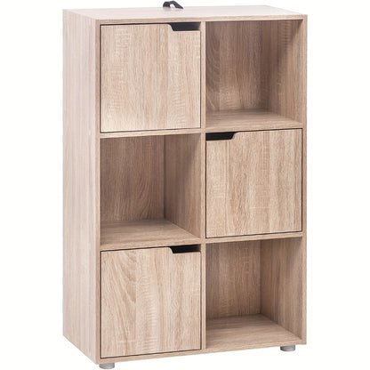 1 Stk. Bücherregal, Büroregal, Vertikales Bücherregal, Lagerregal, Raumteiler, Aktenregal, für Zuhause, Büro, 3 Türen, 6 Fächer, 29 x 91 x 59,6 cm
