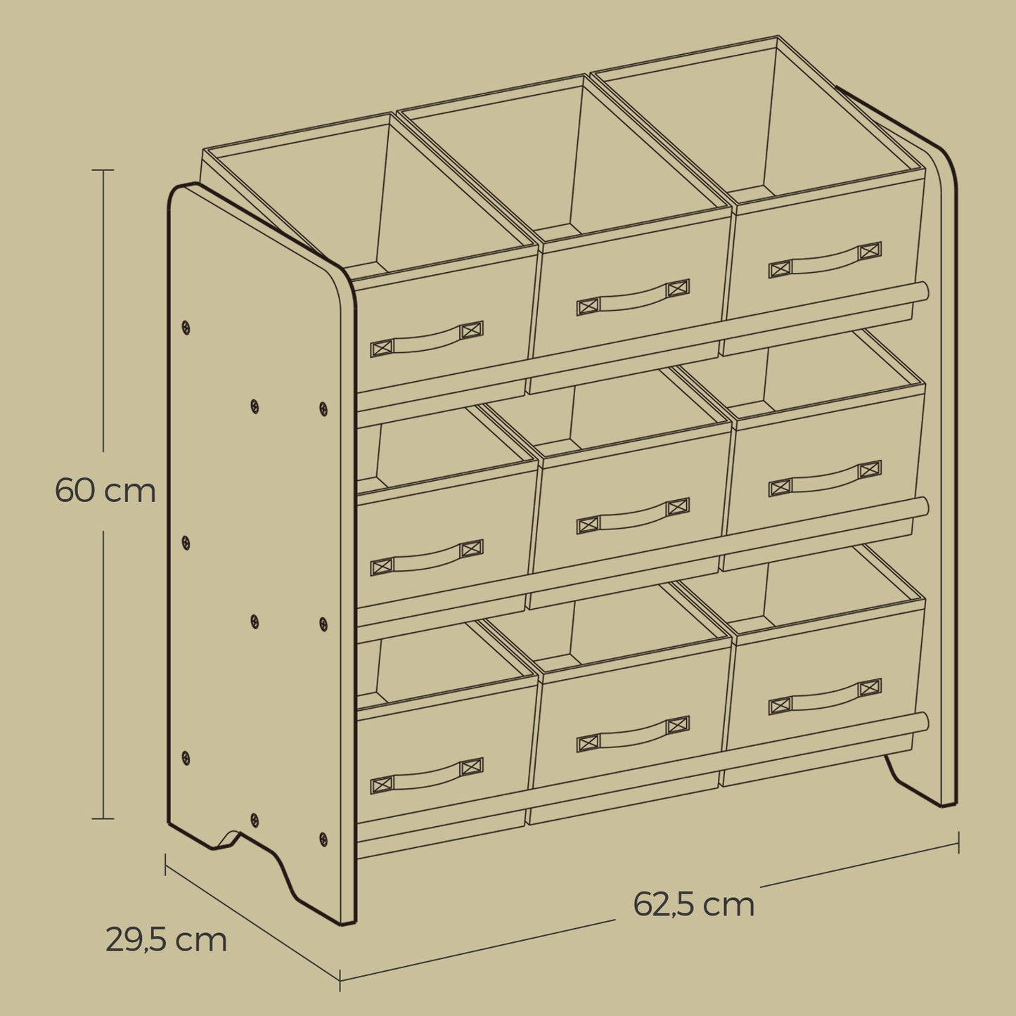 Bücherregal, Regal, mit 9 Aufbewahrungsboxen aus Vliesstoff, Arbeitszimmer, geräumig, 29,5 x 62,5 x 60 cm