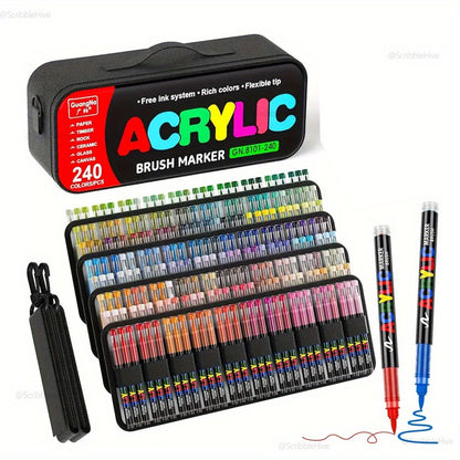 Guangna's neues 288/240 Farben Tragetaschen-Set Marker Stift ist geeignet für Kunststoff, Glas, Metall, Bambus, Leinwand, Stein, Keramik und Stoffhandwerk und wird für professionelle Kunstmalerei verwendet.