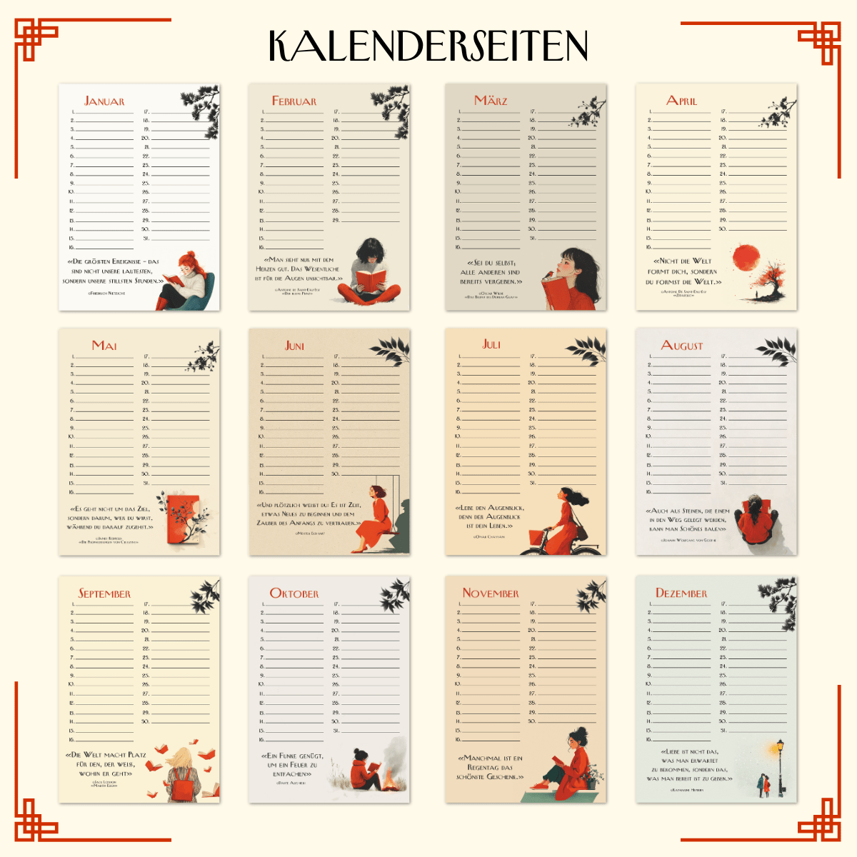 Geburtstagskalender mit Zitaten undatiert Geburtstagsplaner Wandkalender A5 immerwährend Jahresunabhängig Kalender Geburtstagsübersicht zum Aufhängen in zartem Aquarell Buch Sprüche Affirmationen