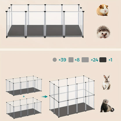 Haustier Laufstall, mit Boden und abnehmbarer Oxford-Gewebe Matte, Kleintiergehege, Plastikkäfig, Indoor Laufband für Hamster, Kaninchen, Igel, Meerschweinchen, 125 x 63 x 42 cm
