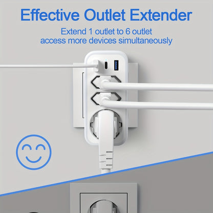 6-in-1 Multifunktions-Steckdosenleiste, 3 AC-Steckdosen + 2 USB-A + 1 USB-C Anschlüsse (20W PD Schnellladung), Kompaktes Design mit Überspannungsschutz, Ideal für Reisen, Büro, Wohnzimmer, Schlafzimmer und verschiedene tägliche Szenarien