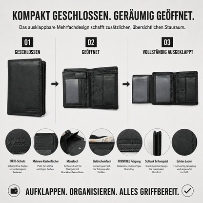 Herren Portemonnaie aus Echtleder mit RFID Schutz, 11 Kartenfächer, Sicher & Kompakt für Alltag, Büro und Reise