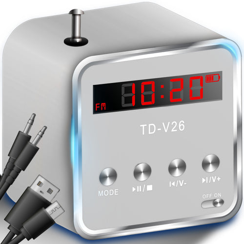 Kabelloser Lautsprecher mit UKW-Radio und LED-Hintergrundbeleuchtung, RETOO TechPro, tragbarer Mini-MP3-Player mit MicroSD-Kartenleser und USB-Anschluss, kompakter Lautsprecher mit integrierter Antenne und Akku, 3,5-mm-Klinkenanschluss für Kopfhörer, USB-