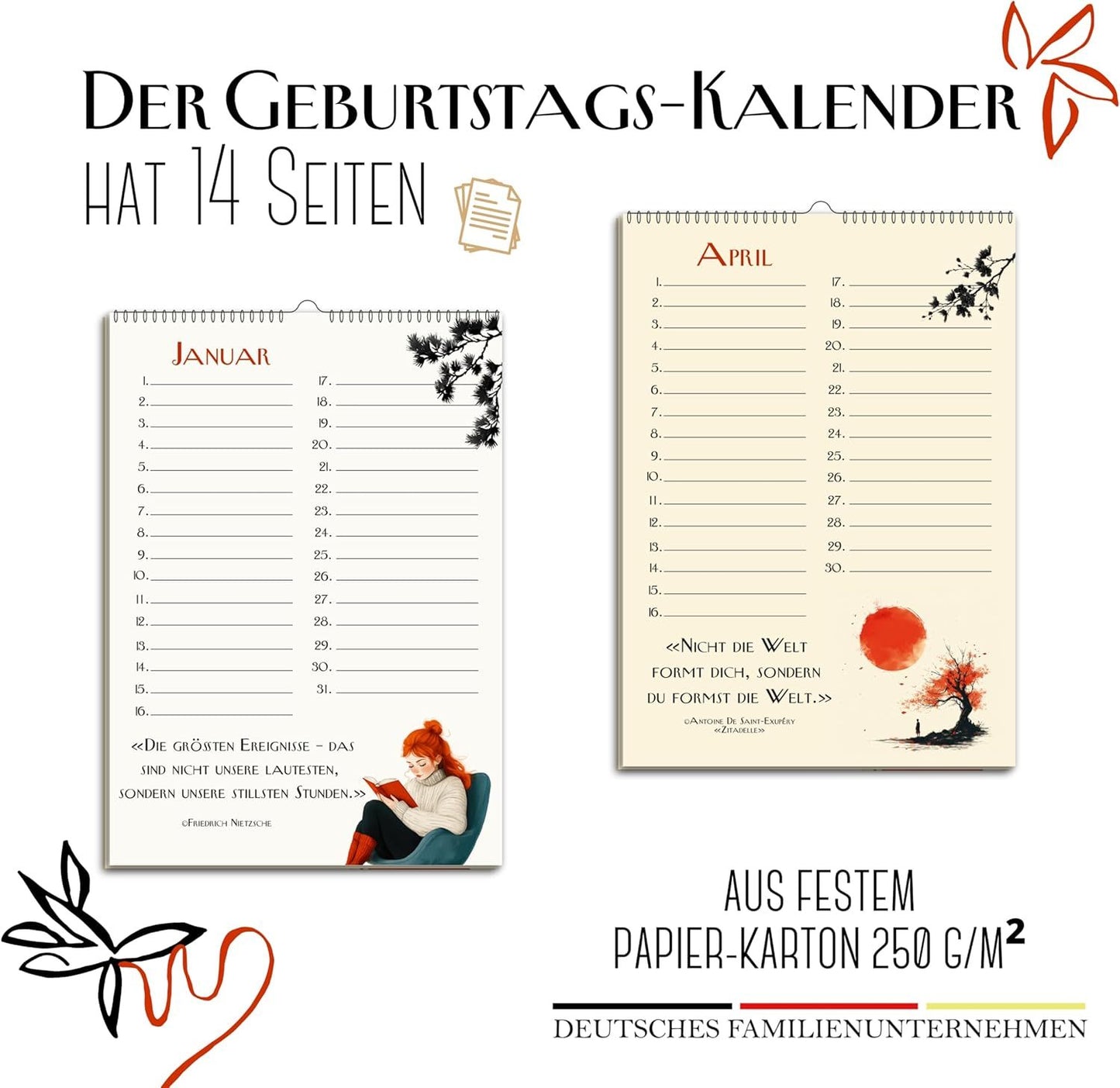 Geburtstagskalender mit Zitaten undatiert Geburtstagsplaner Wandkalender A5 immerwährend Jahresunabhängig Kalender Geburtstagsübersicht zum Aufhängen in zartem Aquarell Buch Sprüche Affirmationen