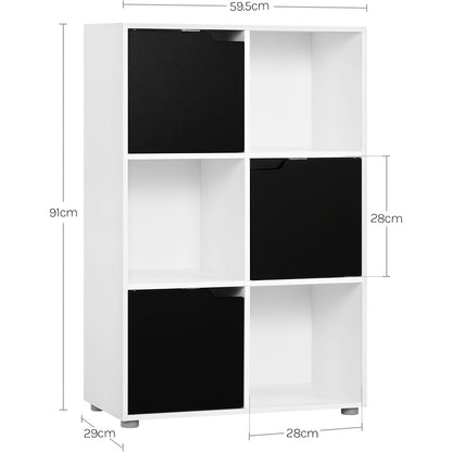 1 Stk. Bücherregal, Vertikales Bücherregal, Home Office Aufbewahrung, Archivschrank, 3 Türen, 6 Fächer, Arbeitsregal, 59.6X91X29Cm