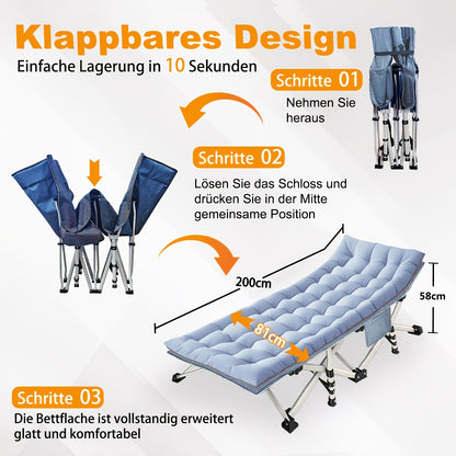 Übergroßes klappbares Campingbett für Erwachsene, Feldbett mit dickem Polster 300-400 kg, strapazierfähiges Outdoor-Bett mit Tragetasche, tragbares Schlafbett für Outdoor-Reisen, Camping, Strand, Urlaub