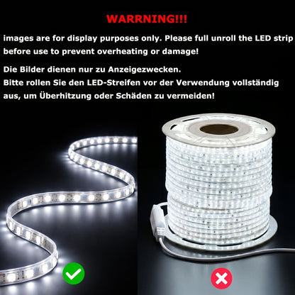 Superhelle AC 220V 230V LED Streifen Lichter | 120 LEDs/m LED Band Klebeband, LED Tape für Außenbereich, Weiß oder Warmweiß für Küche, Garten, Heim Raum Dekoration, Innenbeleuchtung mit EU Stecker | Marke: SETONR, Nicht ferngesteuert