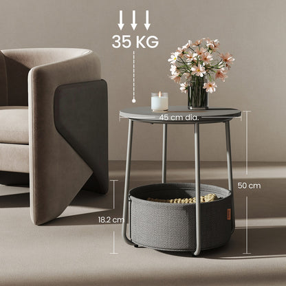 Couchtisch klein,Beistelltisch rund, kleiner Tisch, Wohnzimmertisch mit Stoffkorb, Stauraum für Wohnzimmer Schlafzimmer