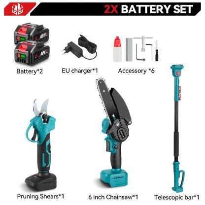 Bürstenloses Kiefernsägen-  Astschere-Set, Gartensäge  Gartenschere, Kettensäge 3-in-1 mit Teleskopstiel 198 cm, Elektrowerkzeuge für das Beschneiden von Ästen im Garten  im Freien, kompatibel mit ONEVAN 18V-Akku