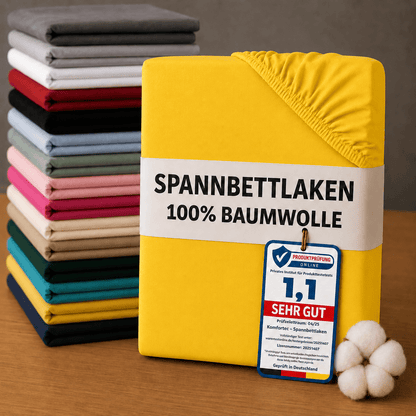 Spannbettlaken aus 100% Baumwolle mit Rundumgummi, Passend für Matratzen, Topper und Boxspringbetten