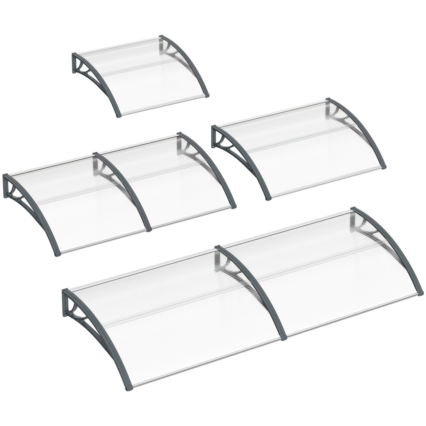 Vordach für Haustür, Baldachin Bogen Baldachin Polycarbonat, PP Halterung für Sonnenschutz Regenschutz im Freien, Grau