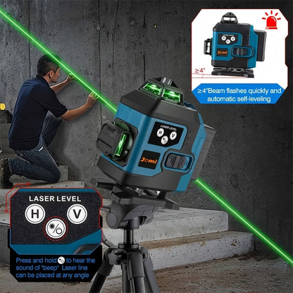 Jemi Tool 16 Linien Laser Level 360 Selbstnivellierend, Taschenformat 4X360 Grüner Kreuzlinienlaser Level Werkzeug für Bau und Bilder aufhängen mit 1/2 Batterien, Magnethalterung & Fernbedienung