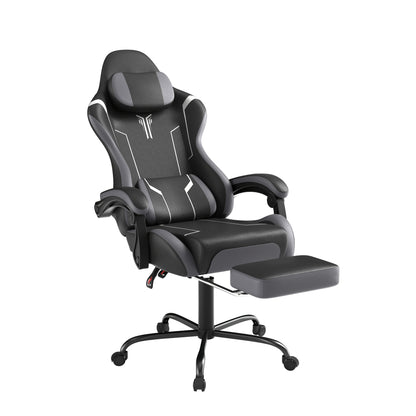 Ergonomischer Gaming-Stuhl mit verstellbarer Lendenwirbelstütze, Kopfstütze, Armlehnen und Fußstütze, geeignet für Büro und PC-Gaming, mit 135° Neigung und einer Traglast von 150 kg