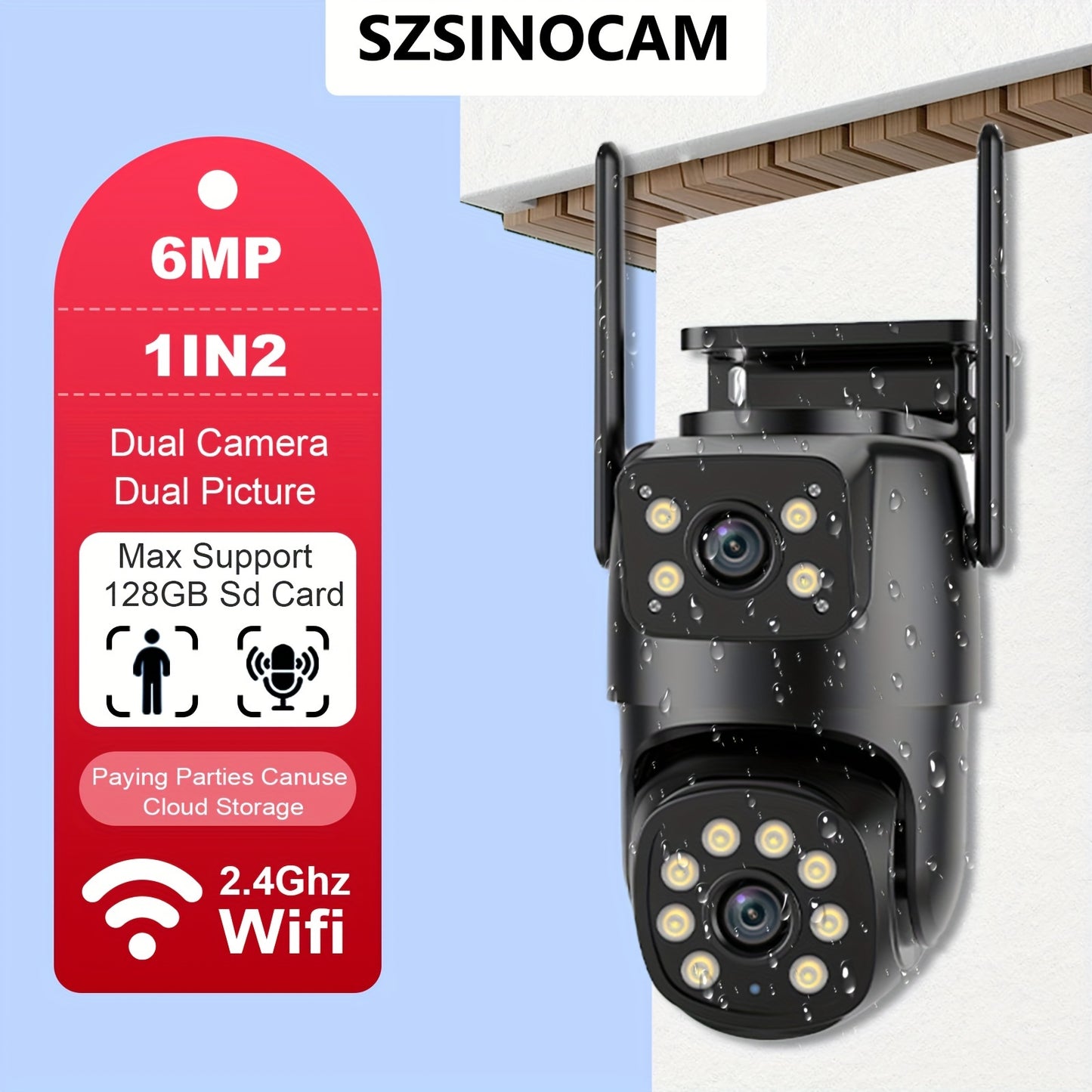 Multifunktionale Sicherheitskamera, drahtlos, Outdoor, Wifi, 2K HD, Doppellinse, automatische Schwenk-Neige-Funktion, Nachtsicht, Bewegungsmelder, bidirektionale Sprachverbindung