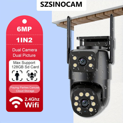 Multifunktionale Sicherheitskamera, drahtlos, Outdoor, Wifi, 2K HD, Doppellinse, automatische Schwenk-Neige-Funktion, Nachtsicht, Bewegungsmelder, bidirektionale Sprachverbindung