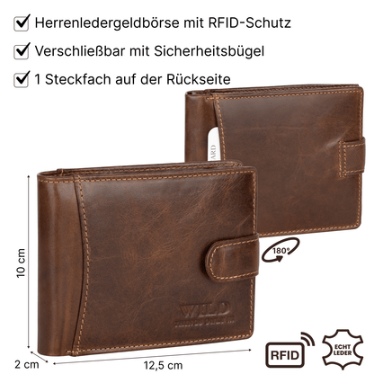 Leder Geldbörse Herren Portemonnaie RFID Querformat Riegelverschluss Geldbeutel Echtleder Braun