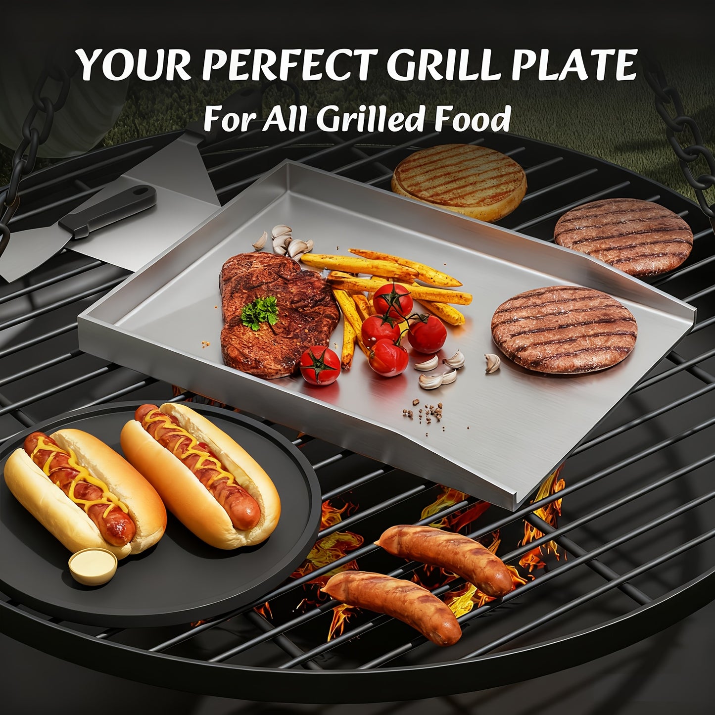 Devesanter BBQ-Pfanne, Gas-Grillpfanne mit BBQ-Spatel-Set, 4 mm rostbeständigem 304 Edelstahl, 40 x 30 cm, geeignet für Kamine, Grillbereiche, Lagerfeuer, Öfen oder Herde, Grillpfanne, Lagerfeuerkochen, robustes Design, Profi-Qualität