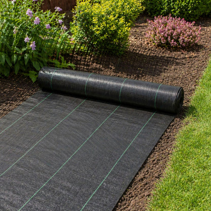 1m x 15m Unkrautvlies Rolle, robuste PP-Gartenfolie mit grünen Pflanzlinien, UV-beständiges, wasserpermeables Unkrautbekämpfungsnetz für Garten, Gemüsebeete, Blumenrabatten, Wege und Rasen