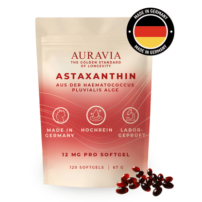 AURAVIA® Astaxanthin 12 mg + Krillöl – 120 Softgel Kapseln – Astaxanthin hochdosiert ohne Zusatzstoffe - Natürliche Antioxidantien aus der Haematococcus Pluvialis Alge